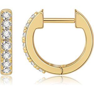 Gold Huggie Earrings for Women 14K Real Gold Plated, Small Cubic